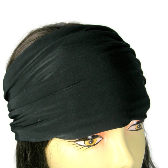 Unisex Black Lycra Headband Black Lycra Head Wrap - Picture 1 of 2